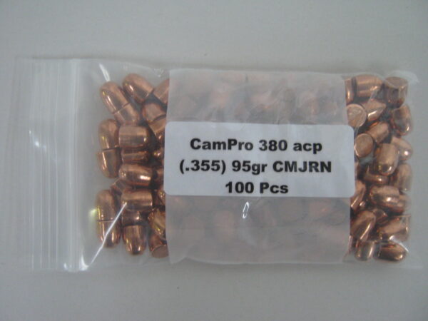 CamPro .380cal (.355) 95gr CMJRN Bullet 100-Bag