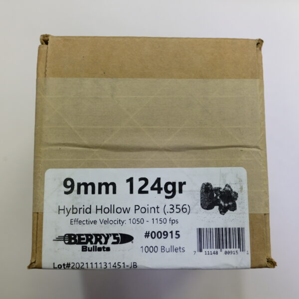 Berry 9mm (.356) 124gr Hybrid HP 1000/Box