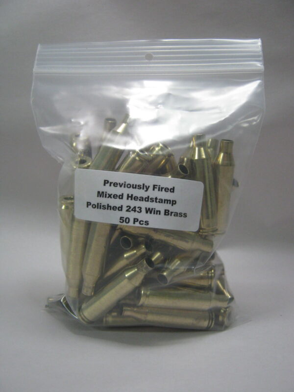 Previously Fired Mixed Headstamp Polished .243 Win brass cases 50/Bag
