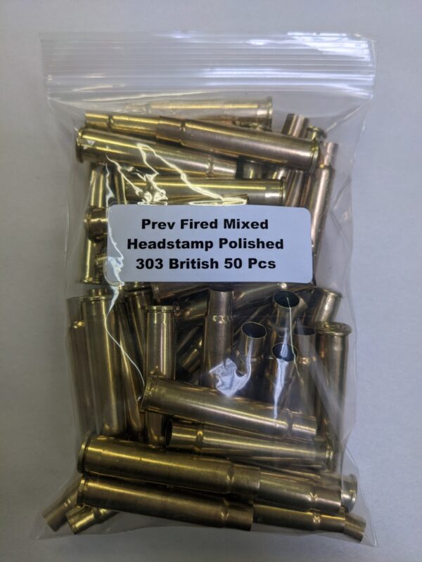 Previously Fired Mixed Headstamp Polished 303 British Brass Casings 50/Bag
