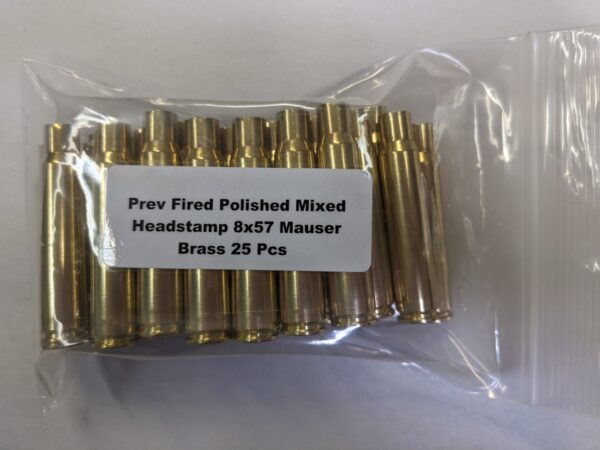 Previously Fired Mixed Headstamp Polished 8x57 Mauser Brass Casings 25/Bag