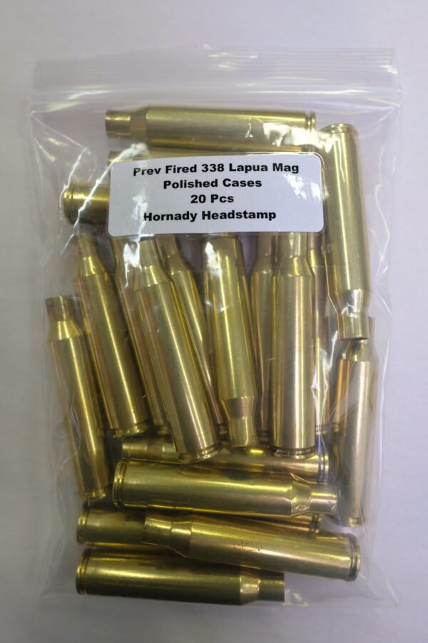 Previously Fired Hornady Headstamp Polished 338 Lapua Mag Brass Casings 20/Bag