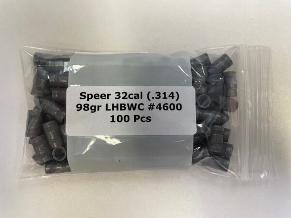 Speer 32 Caliber (.314) 98gr (32 S&W Long) Lubed Lead HBWC 100Bag