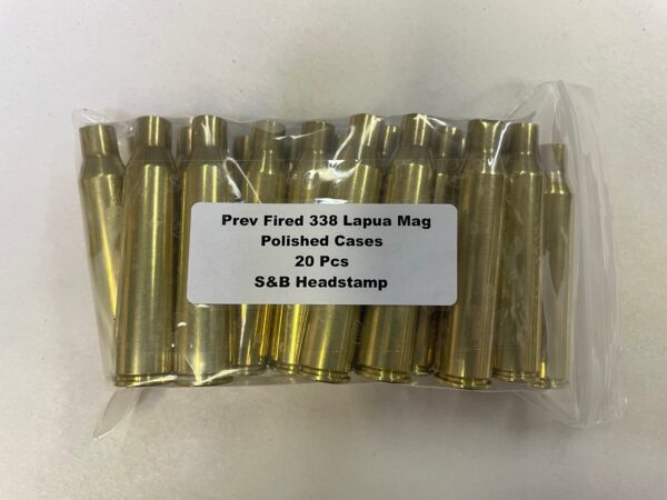 Previously Fired S&B Headstamp Polished 338 Lapua Mag Brass Casings 20Bag
